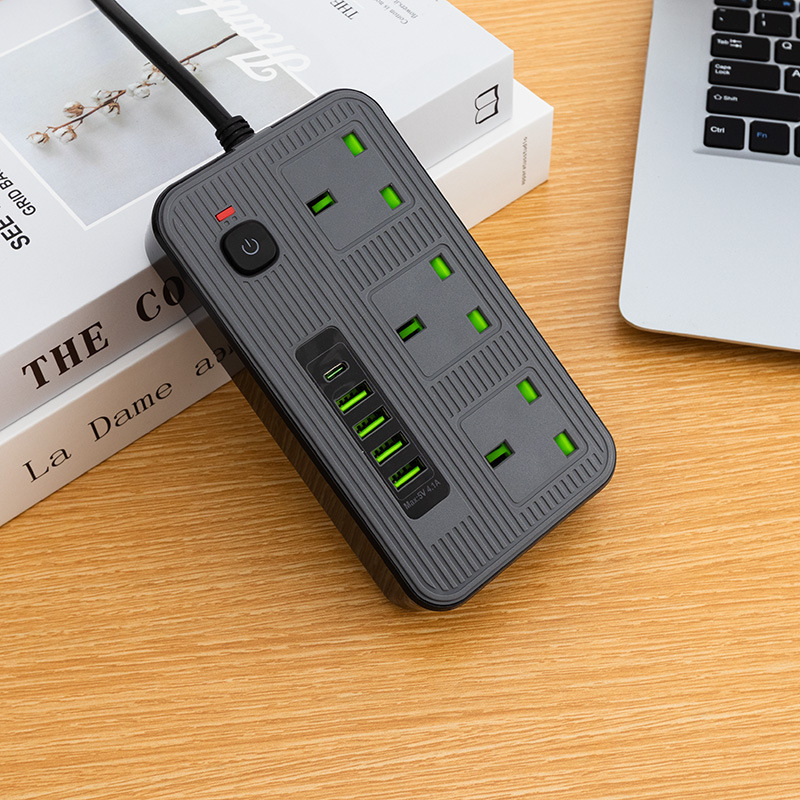 Y71# British Standard Ing Kong Dubai Arabia Saudita caja gris fondo negro 4USB + 1Type-c