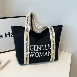 Capacious straps with letters, one-shoulder bag, shopping bag