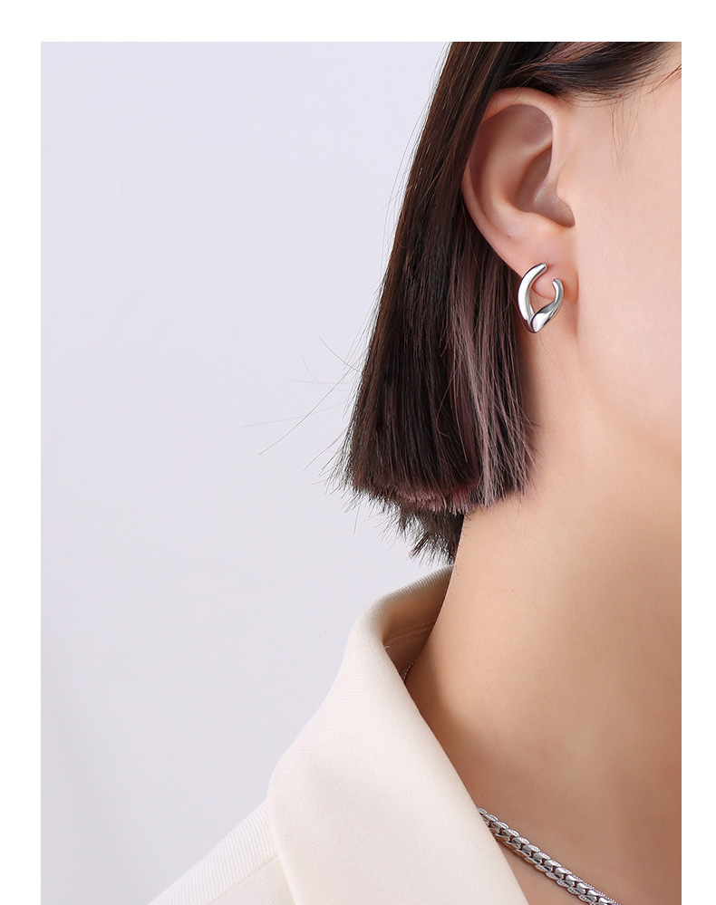 French style ins jewelry C-shaped double ring detachable geometric earrings titanium steel 18k earri