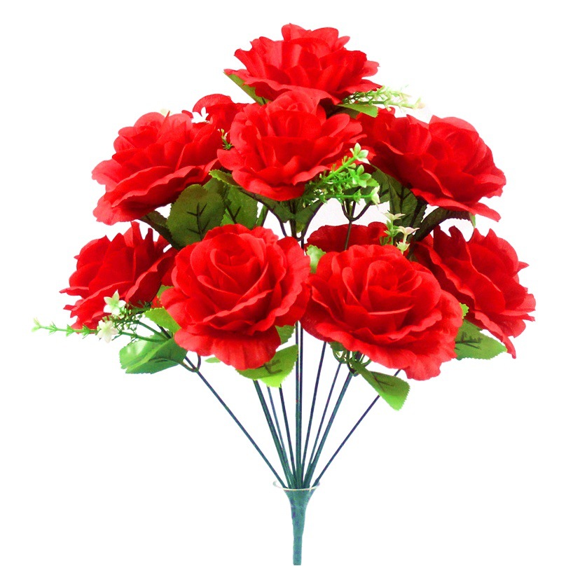 Ramo de rosas artificiales transfronterizo con 12 cabezas, flores artificiales azules encantadoras para decoración de bodas y decoración del hogar.