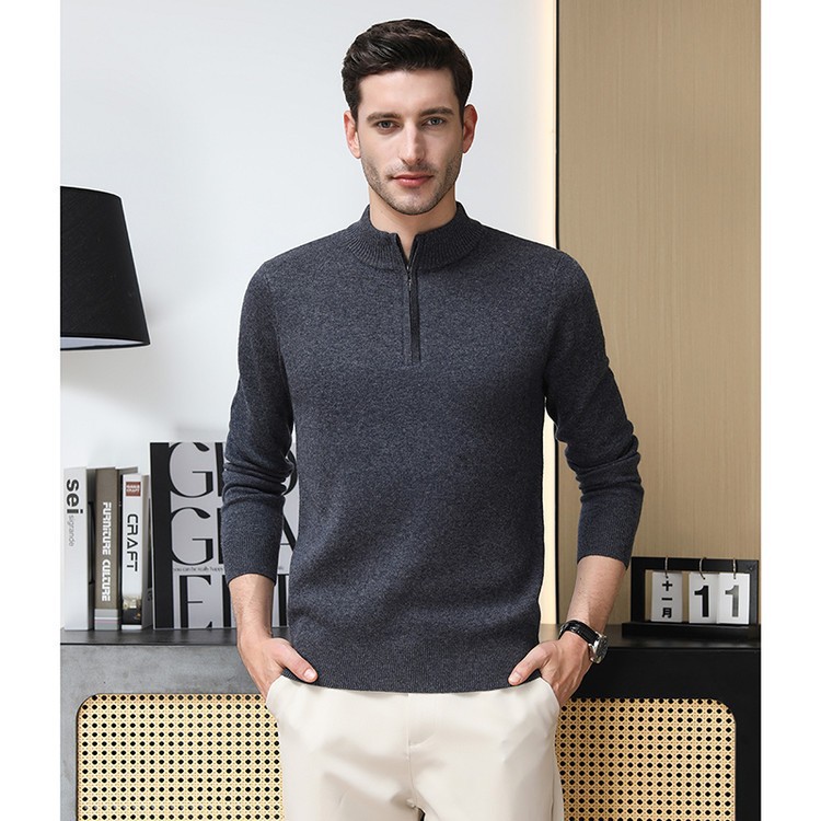 Suéter de hombre simple pullover cremallera de moda casual base de comercio exterior popular suéter de invierno de otoño de manga larga