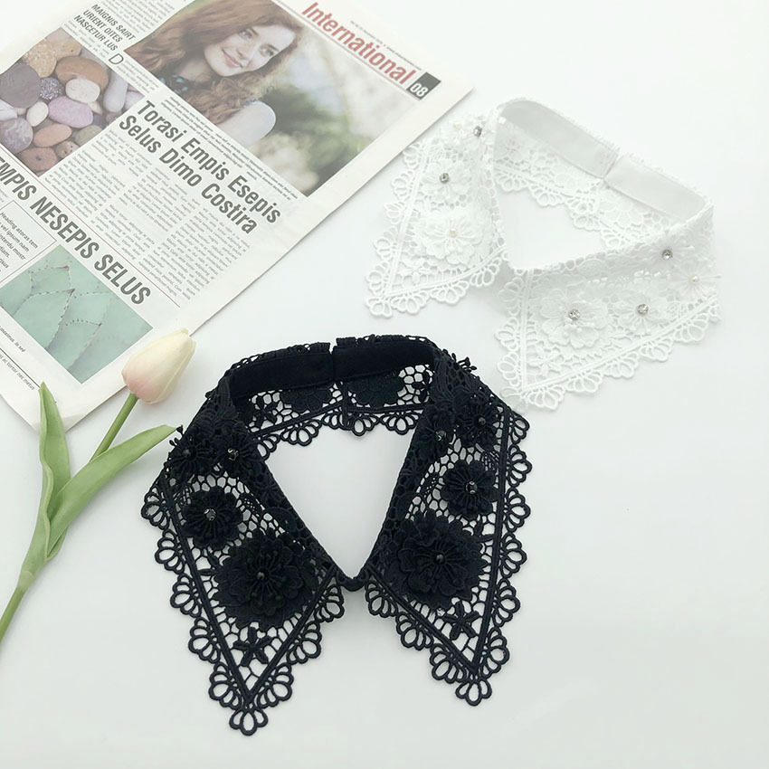 Water-soluble embroidered faux collars in white, custom-made by manufacturers offering a variety of trendy, Korean-style, and fashion-forward designs—beautifully embellished.