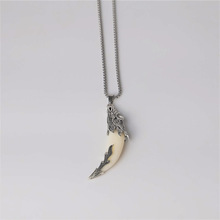 狼牙吊坠钛钢项链镶嵌牙套真藏獒黑狗牙男女潮酷个性霸气饰品