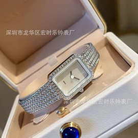 小香风复古方形钻表彗星系列珍珠贝母面手表轻奢高级网带小方表