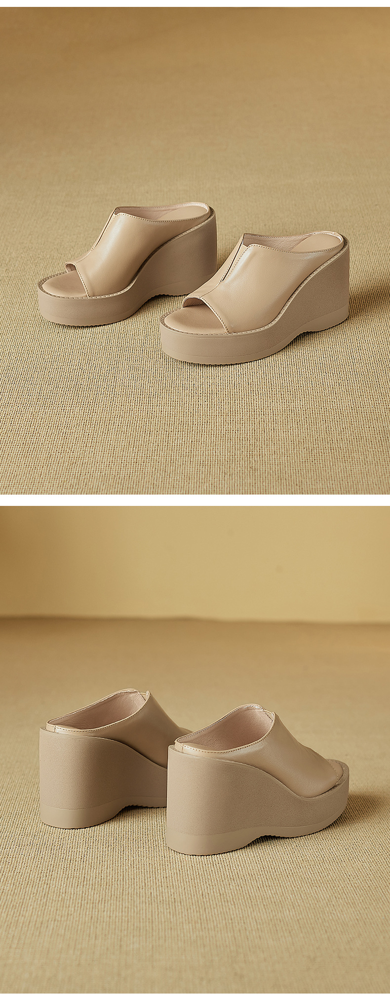 Sandal cao gót nữ đế xuồng platform gót 9 cm, da bò thật, quai ngang — màu đen, màu mơ chi tiết 11