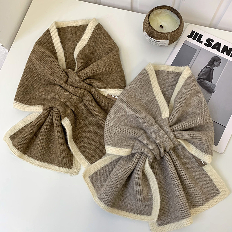Tejido bufandas de invierno cálido francés doble cara estudiantes bufandas de cuello simple cruzada bufandas perezosas