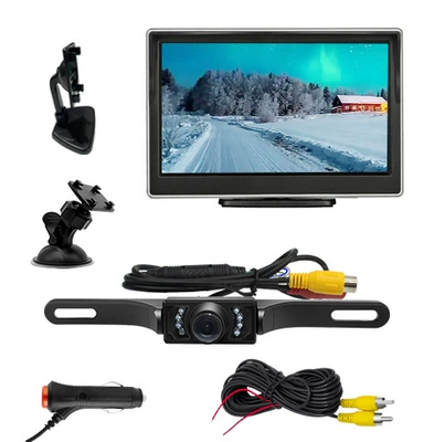 Adjustable External 4Led Light Car display - 5inch-desktop-silver-edge-license-plate-holder-power-supply