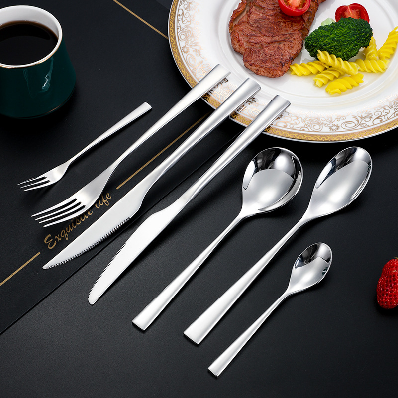 Cruzar la frontera de acero inoxidable 304 Nueva Era engrosada cuchillo de carne y tenedor europeo occidental vajilla mango cuadrado cuchara de postre tenedor traje