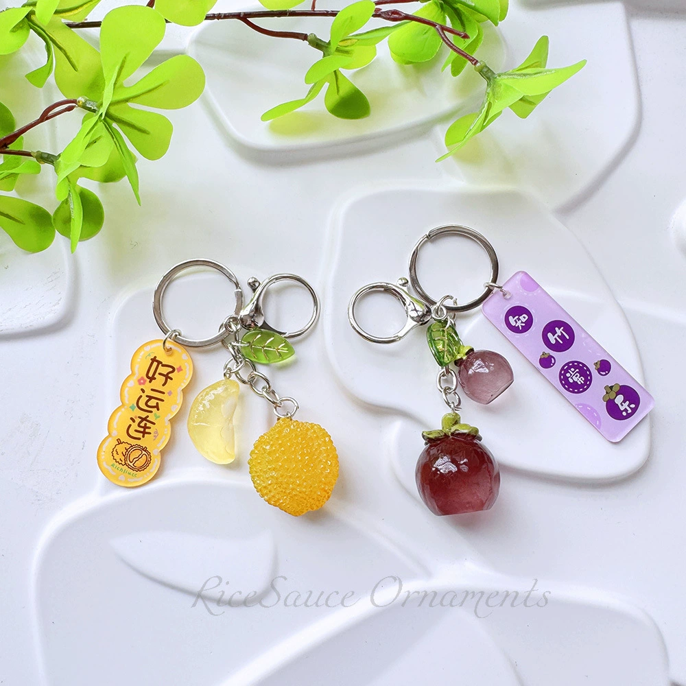 Acrylic Fruit Keychain Pendant, Cute Mini Charm with Leaf Tag, Single or Multi‑Piece Options