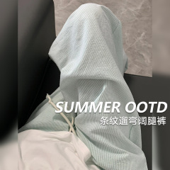 ストライプのワイドパンツの女性の夏の薄い2025の新型の高腰の垂直感のまっすぐな筒のゆったりしている怠惰なレジャーの山本は曲がったズボンを散歩します。