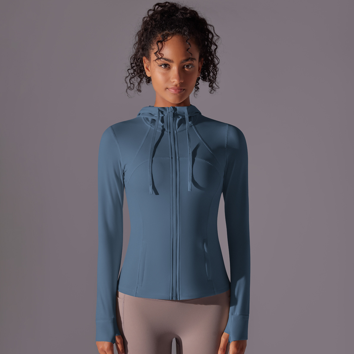 Nuevo bolsillo con cremallera de nylon de doble cara chaqueta deportiva encapuchada para correr y ejercicios yoga chaqueta de manga larga para mujeres