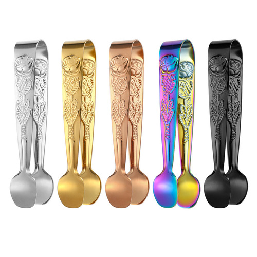 Cross-border 304 stainless steel ice clip, sugar clip, retro rose pattern ice bucket, ice cube clip, food clip, bar ice clip