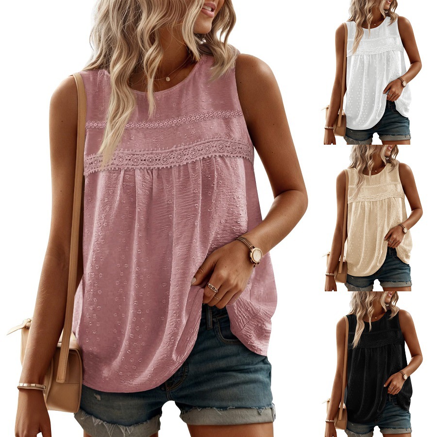Summer New Women's Casual Loose Sleeveless Round Neck Vest Top American Style Clothing_ecoleips.com