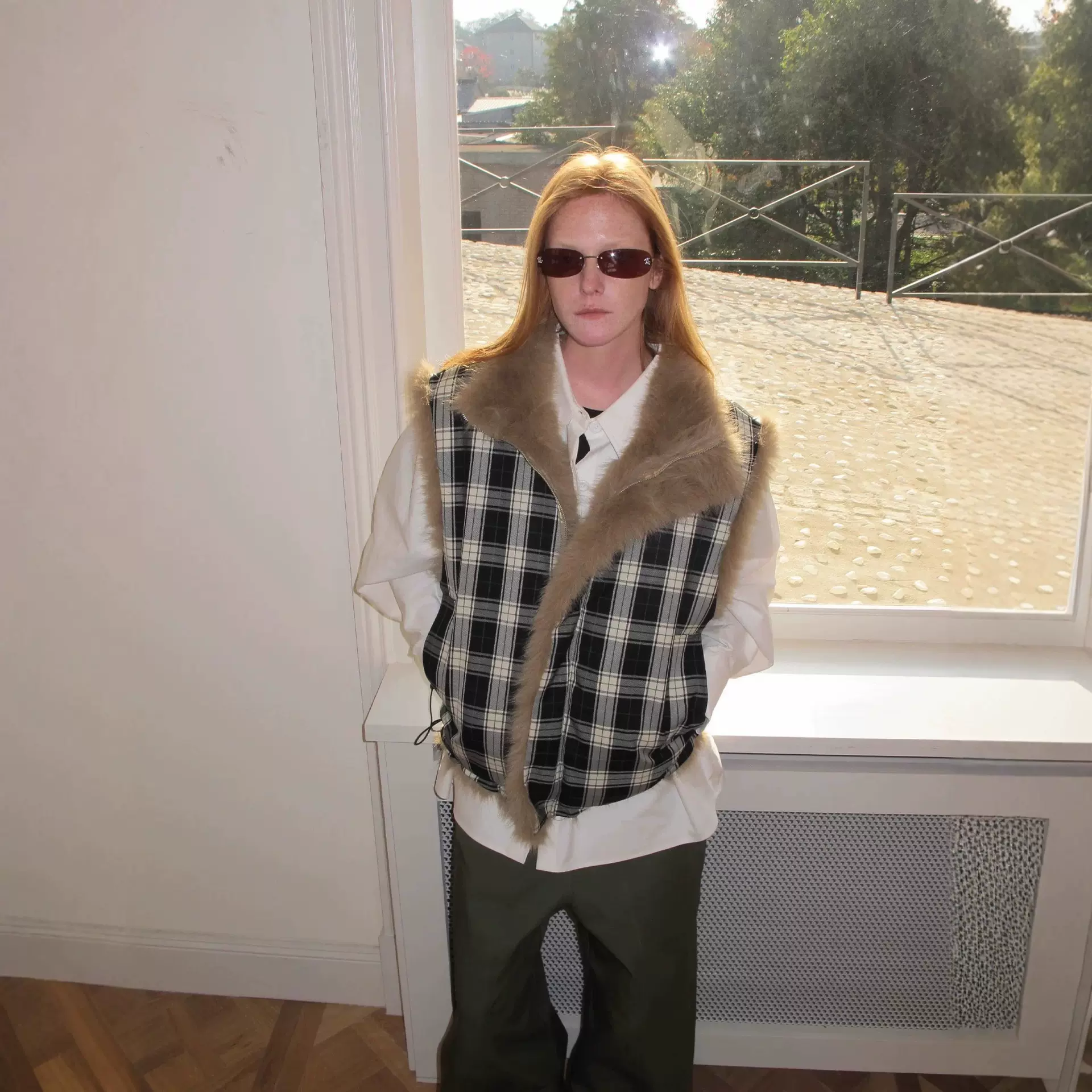 25 秋冬新款 格纹内里毛毛可收腰百搭秋冬造型保暖双面穿马甲上衣