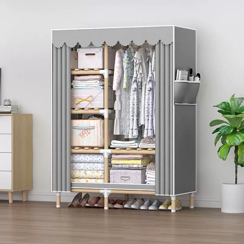 Шкаф из массива дерева для дома, спальни, тканевый шкаф, простая сборка, многослойный шкаф для хранения, шкаф для общежития, аренда комнаты