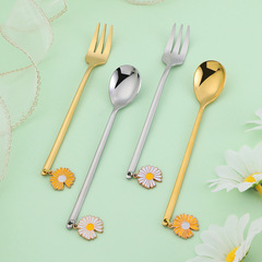Wholesale Creative Stainless Steel Fork and Spoon Gift Box, Coffee Spoon and Fruit Fork, Daisies Spoon Set Tableware