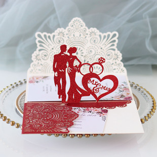 Cross-border powder glitter paper hollow wedding Bath three-dimensional greeting card holiday invitation wedding invitation card in stock
