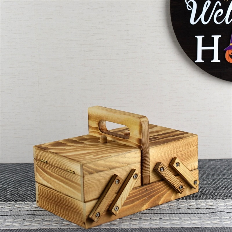 Vintage Storage Box Storage Box Wooden Cosmetic Box Multi-Layer Cosmetic Box Portable Needle and Threshold Storage Box