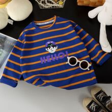 2025秋季儿童条纹T恤卫衣中大童长袖T恤男童新款潮酷套头T恤批发