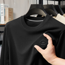 秋冬季新款男装圆领T恤男士休闲假两件加厚加棉纯色长袖卫衣上衣