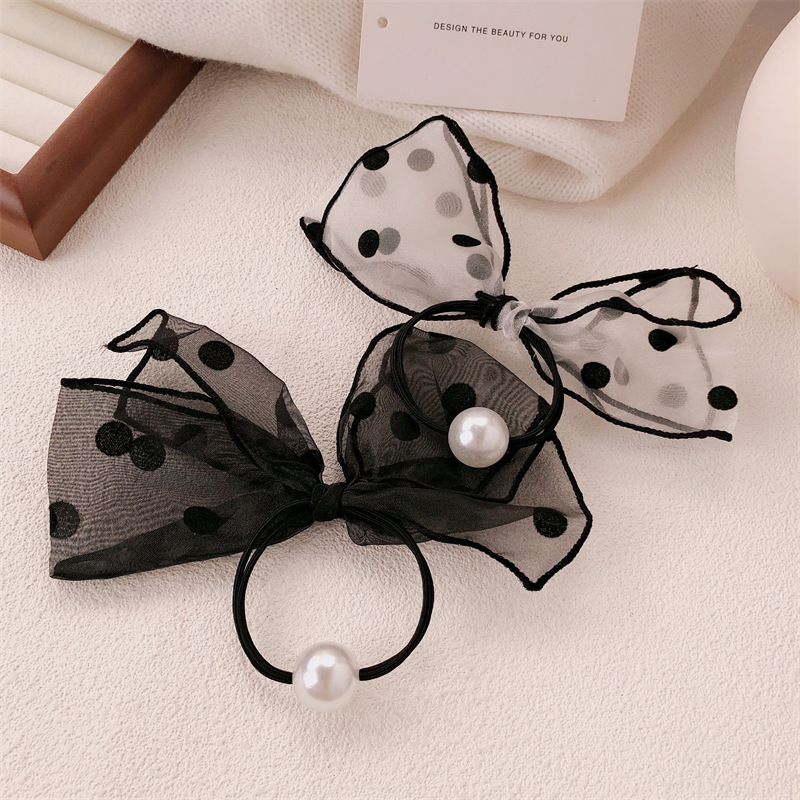 Francés de punto de onda de malla de cabello cuerdas de cabello de arco de perlas de temperamento femenino cuerdas de cabeza de perlas pequeñas bandas de goma de viento fragante anillo de cabello de cola de caballo adornamiento de cabello