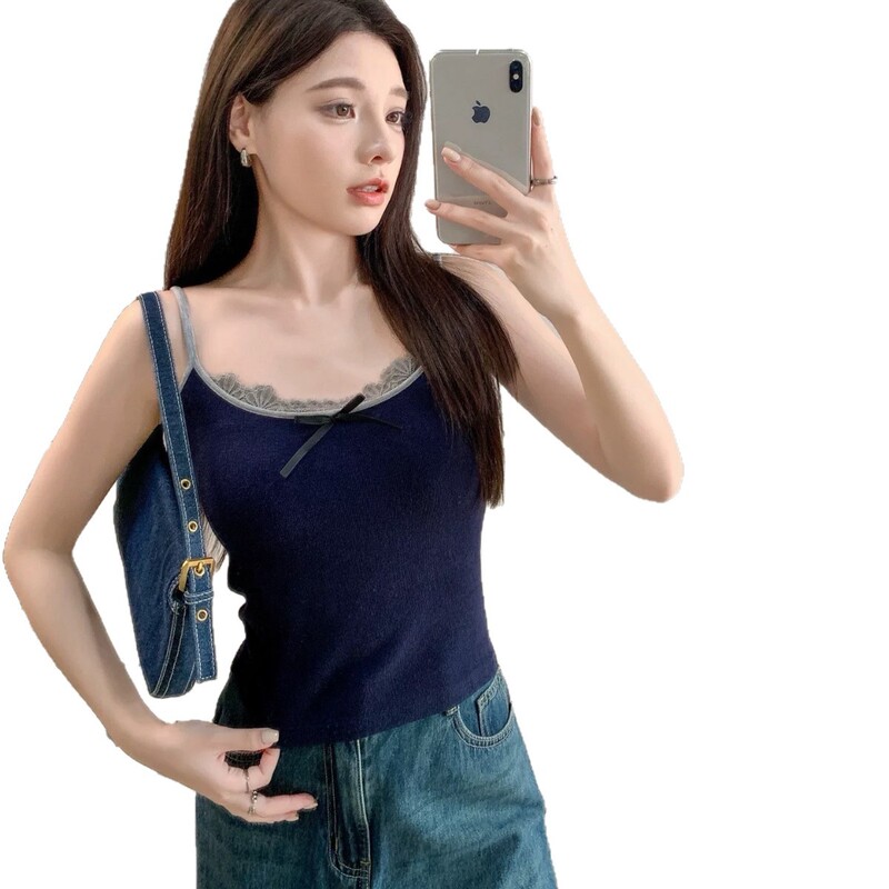 妃子纪3005秋冬新款磨毛法式蕾丝吊带背心带胸垫美背内衣内搭外穿|undefined