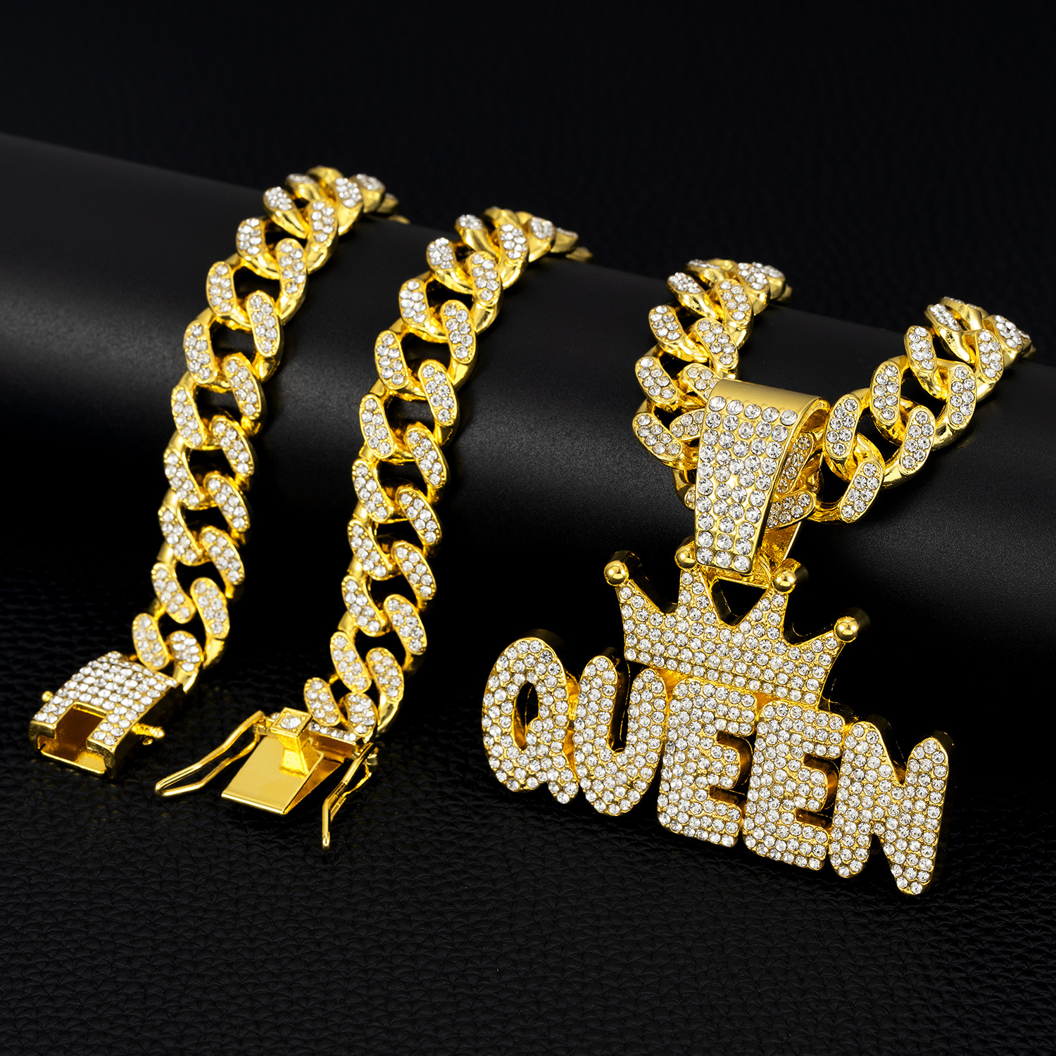 Hip-Hop Letter Crown Alloy Diamond Men's Pendant Necklace Seed Bead Jewelry display picture 2