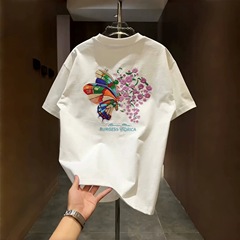 国潮彩色蝴蝶印花短袖男夏季轻奢时尚圆领T恤美式重磅情侣纯棉t恤