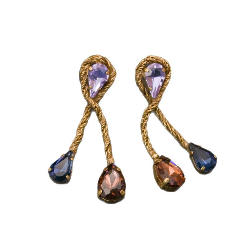 Vintage Saphir Ohrclips Wassertropfen Design Für Damen_voghion.com
