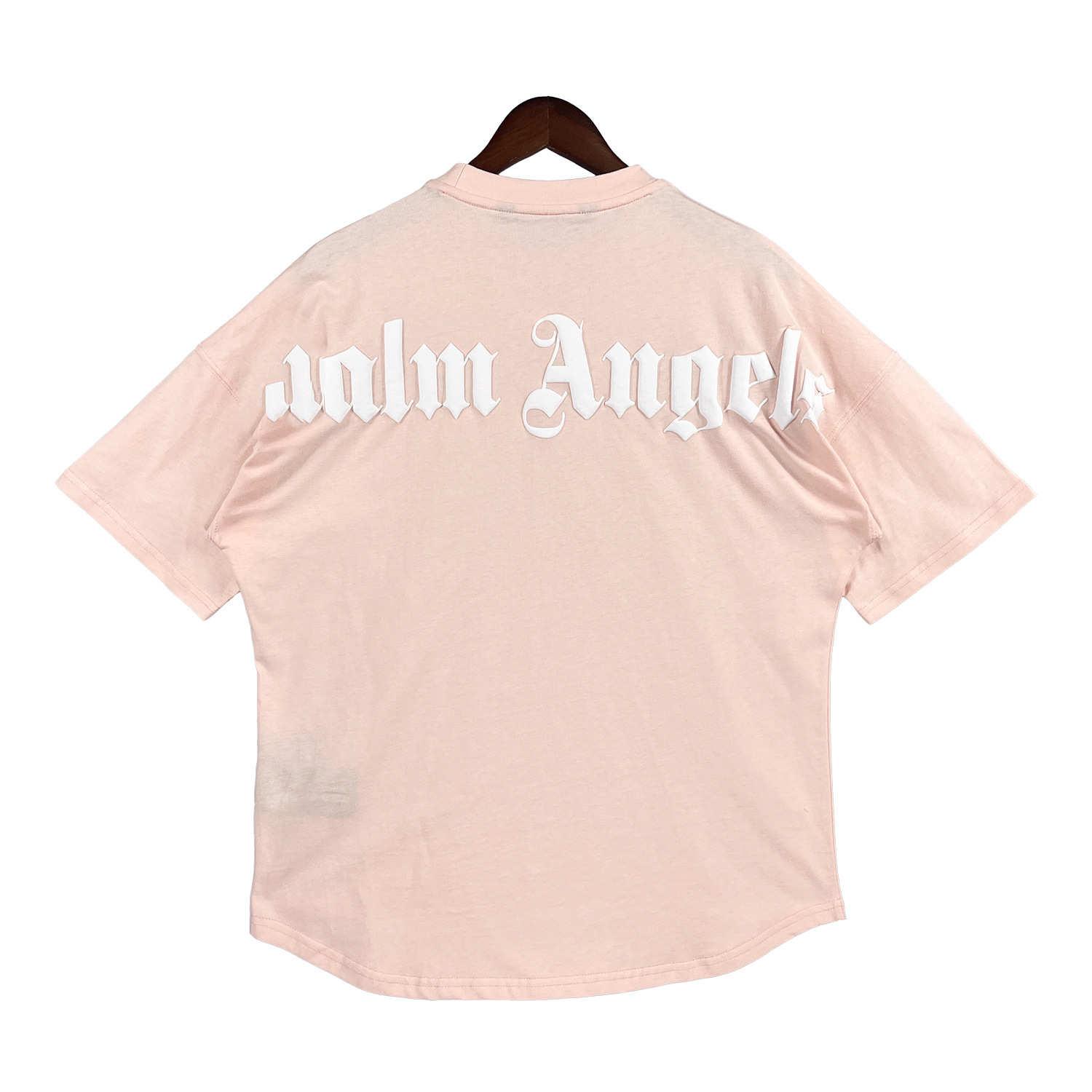 Versión correcta de la camiseta de punto transfronterizo de manga corta con estampado de letras grandes y espuma trasera suelta casual de palm High Street