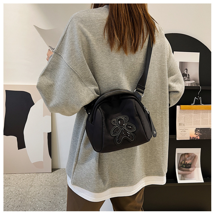 commuter leisure bear sequined Oxford cloth bag crossbody bag chest bag shell bag_voghion.com