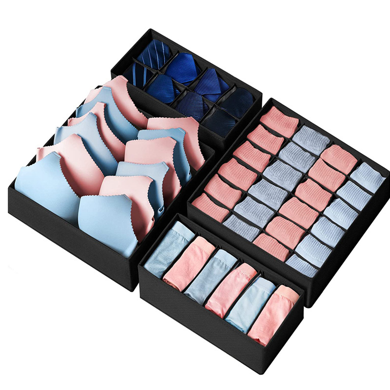 Caja de almacenamiento de ropa interior 4 piezas sujetador calcetines cajón caja de almacenamiento no tejido hogar plegable compartimiento caja de almacenamiento
