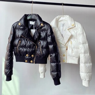 New Foreign Trade Cross-Border Gold Buckle Women's Winter Slim-Fit Solid Color Thickened Elegant High-End Cotton Coat Jacket Trendy