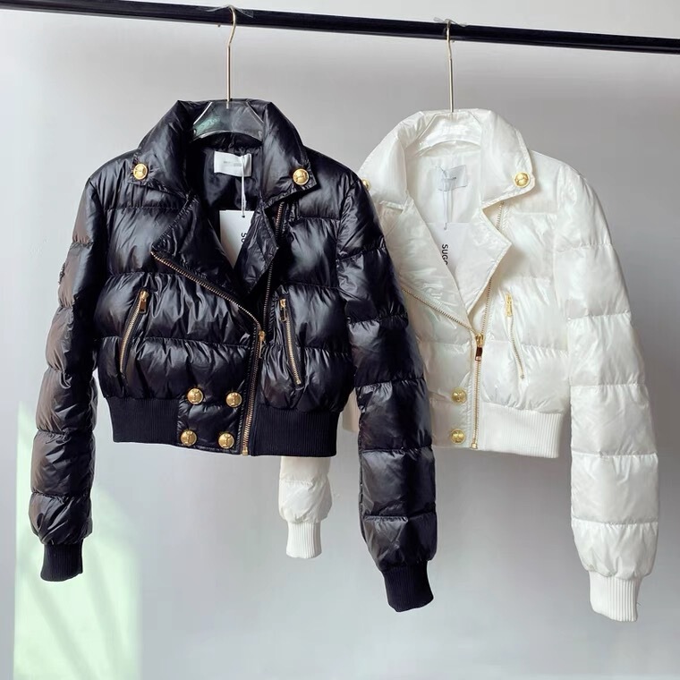 New Foreign Trade Cross-Border Gold Buckle Women's Winter Slim-Fit Solid Color Thickened Elegant High-End Cotton Coat Jacket Trendy New Foreign Trade Cross-Border Gold Buckle Women's Winter Slim-Fit Solid Color Thickened Elegant High-End Cotton Coat Jacket Trendy