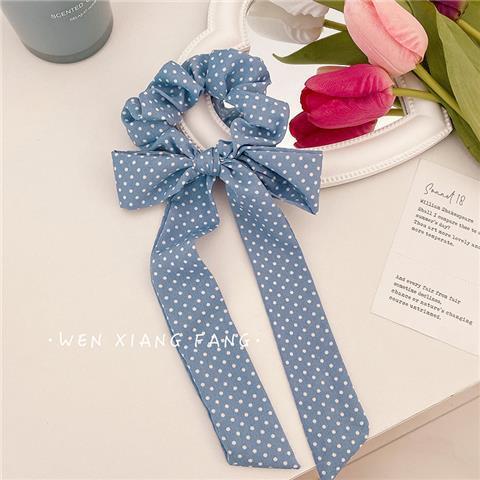 리본머리끈-땡땡이블루