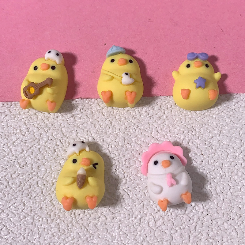 Cartoon Stuffy Yellow Chicken DIY Resin Accessories Hair Accessories Hairpin Hole Shoes Buckle Handmade Material Mobile Phone Case Accessories
