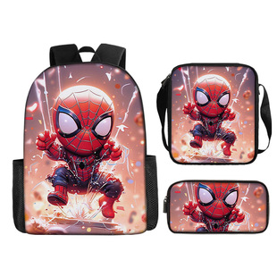 in stock Hot Sale Marvel Spider-Man Backpack Student Schoolbag Three-Piece Set Cartoon Anime Backpack Satchel Pencil Bag