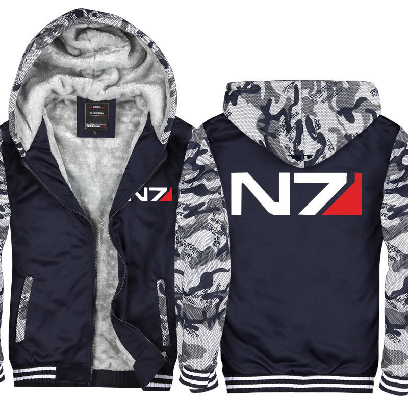 Quality Effect n7 Sweatshirt Jacket Hoodie Zipper Clothes Anime Game American Drama Peripheral Men's Velvet Thickeneding Winter
