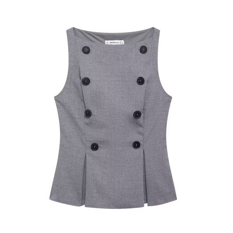 Europe and the United States Amazon cross-border wholesale 2024 winter new fashion Joker buckle boat collar sleeveless shirt top