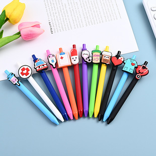 Nurse Pen Simple Solid Color Creative Candy Color Soft Cartoon Neutral 0.5 Black Pen Cute Push Pen Doctor Pen