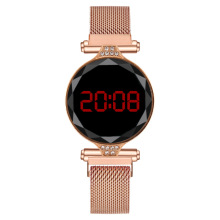 外贸爆款镶钻LED 女士手表女表石英表米兰带网带女款腕表加工定制