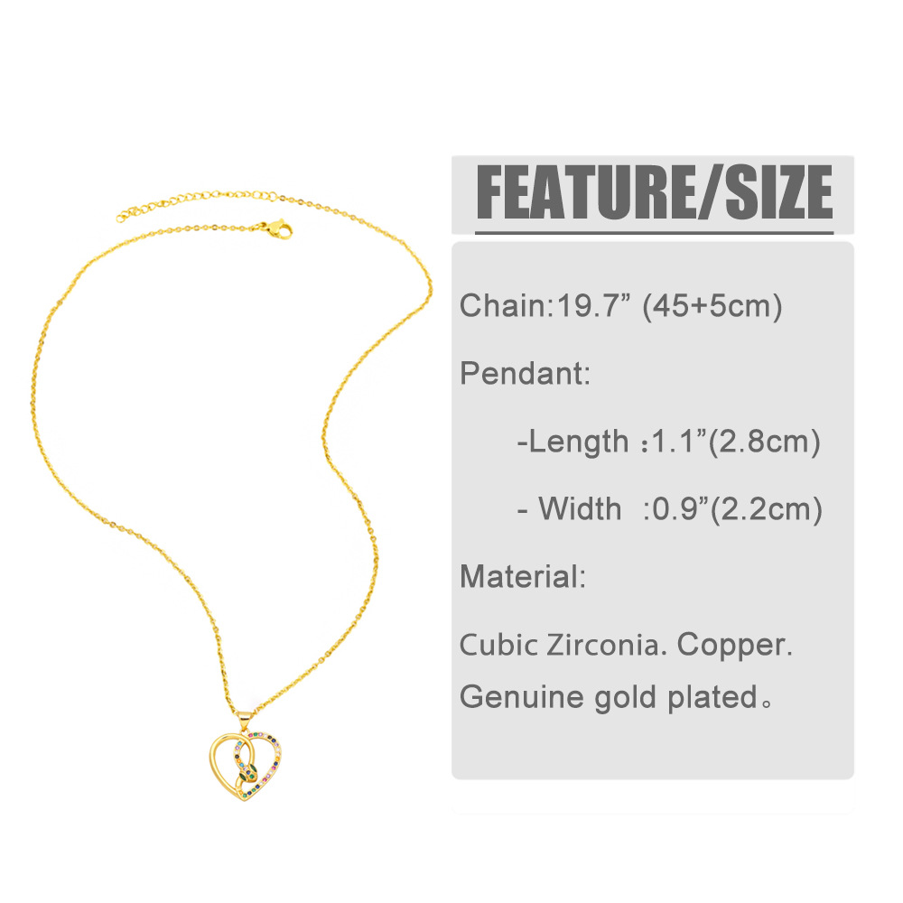 Fashion Heart Shape Copper Plating Inlay Zircon Pendant Necklace 1 Piece
