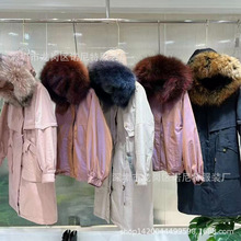 雅廘派克服2023冬季豪华真正狐狸毛领时尚高端懒兔真毛百搭派克服