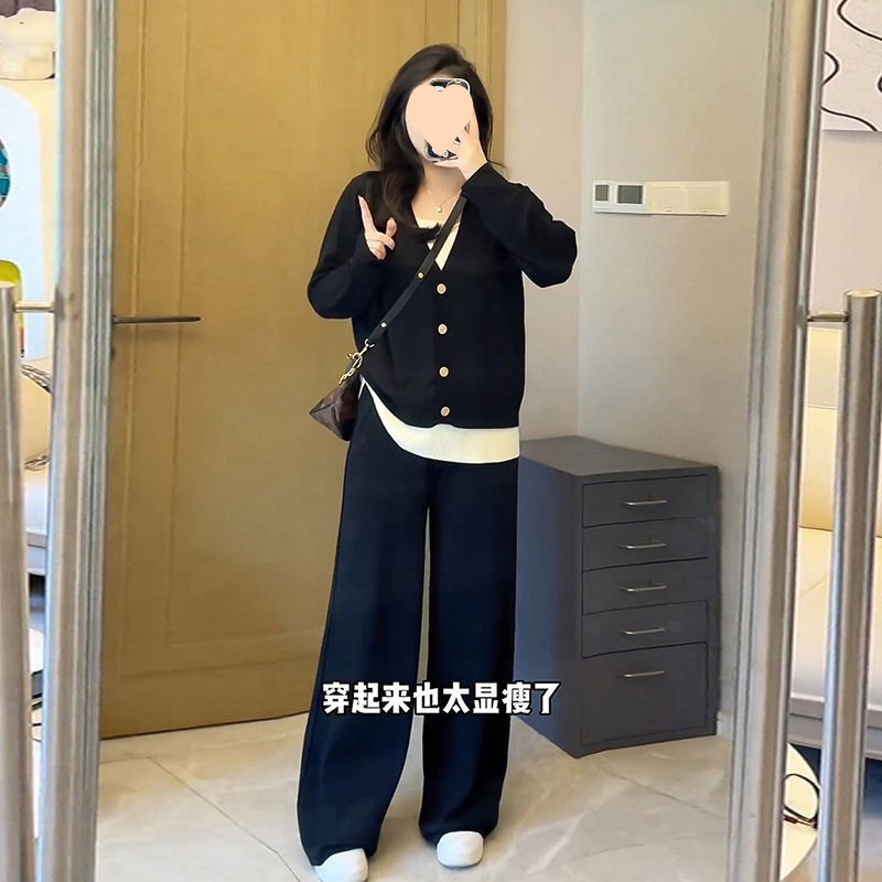 大码女装新款胖妹妹时髦宽松懒惰风卫衣套装女假两件套阔腿裤子|undefined
