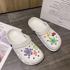 2022年新款洞洞鞋女夏拖鞋包頭厚底小清新低跟女士涼涼拖外穿防滑