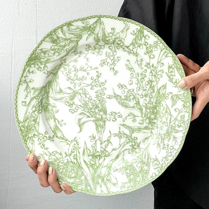 Набор тарелок Dinner Plate Emerald Green Ceramic, французский стиль цветок ландыша, несколько размеров