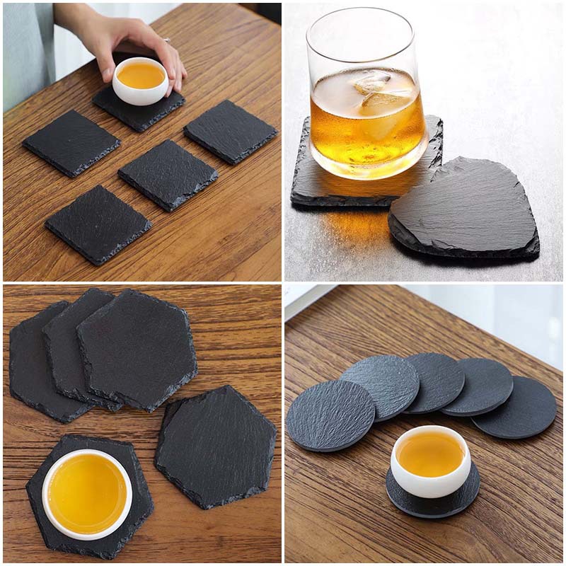 Natural Slate Coaster bar whisky aislamiento negro piedra posavasos pizarra posavasos traje té montaña al por mayor