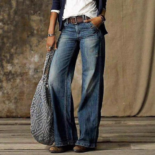 Ebay plus size women's casual pants, thin denim jeans, wide leg pants, long pants