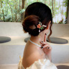 Advanced Chinese hairpin with tassels, hairgrip from pearl, hair accessory, Hanfu, Chinese style, flowered, high-quality style, light luxury style