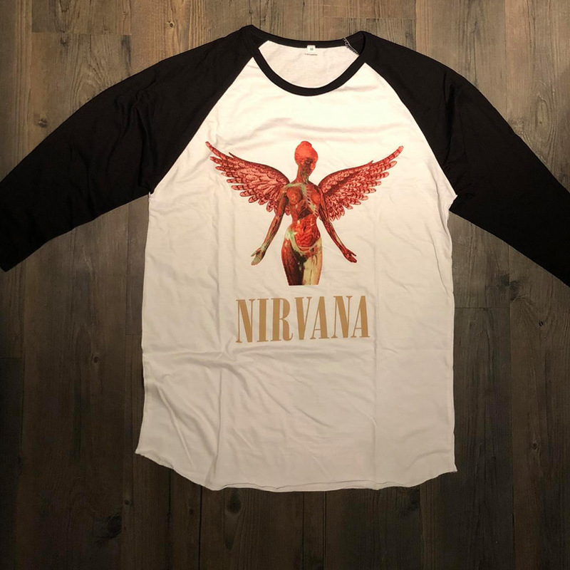 Nirvana Nirvana Band Rock Seven-Sleeve Long-Sleeved T-Shirt European and American Loose Retro Khaji Crossover Colorblock T-Shirt